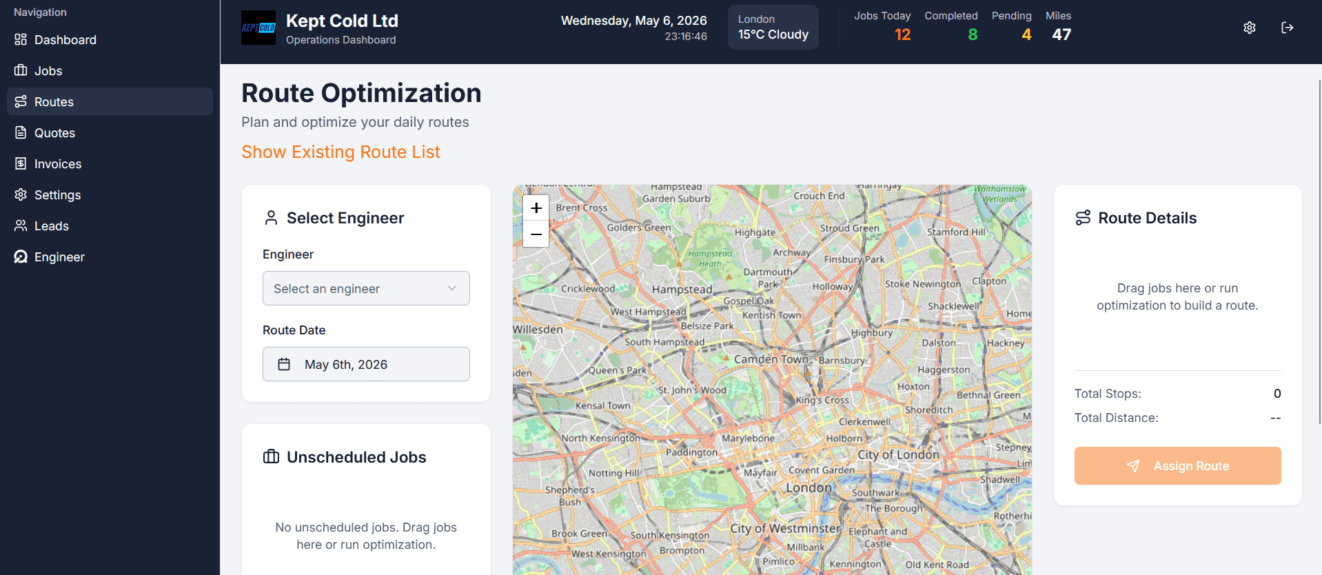 Route optimization with live map