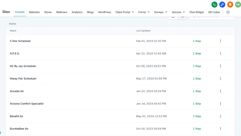 Library of GoHighLevel sales funnels built for HVAC service businesses.