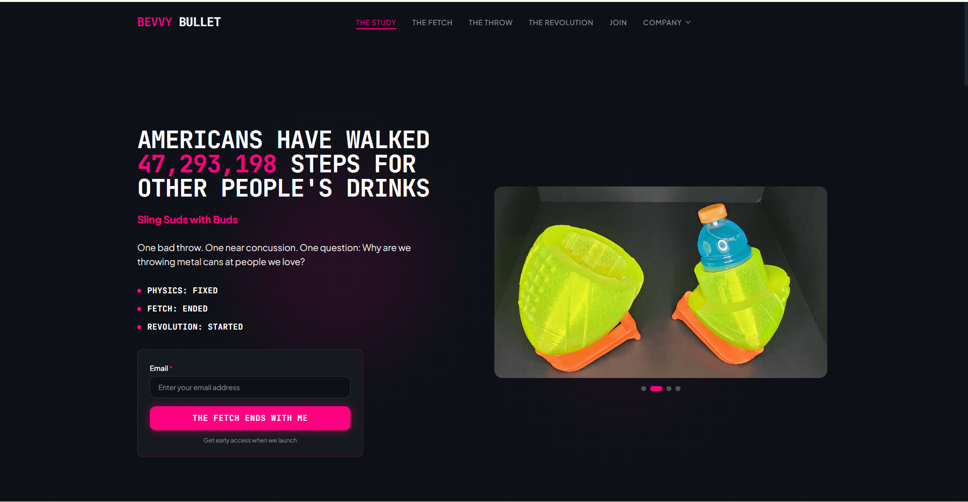 Bevvy Bullet drink-delivery web app landing page.